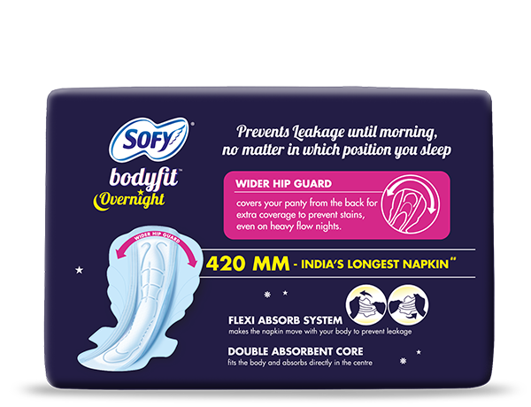 Sofy Bodyfit Overnight Pads Prevents Leakage Until Morning, No Matter In Which Position You Sleep