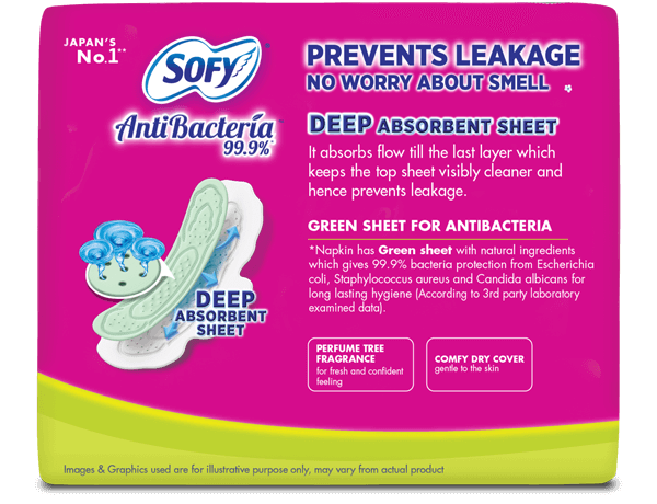SOFY AntiBacteria Green Sheet Prevents Leakage Extra Long napkin with DEEP ABSORBENT