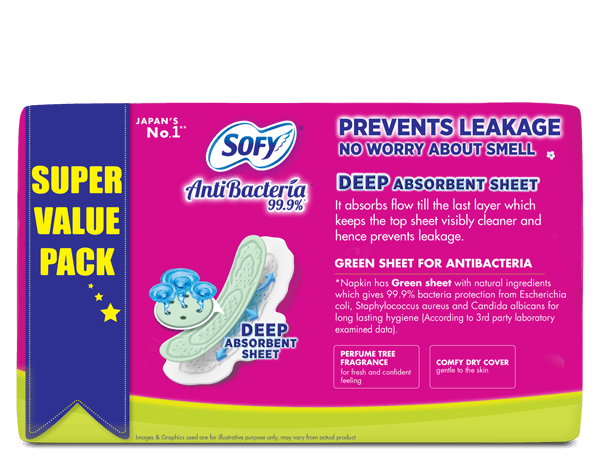 Sofy Antibacteria Prevents Leakage with DEEP ABSORBENT 54 pads Napkin