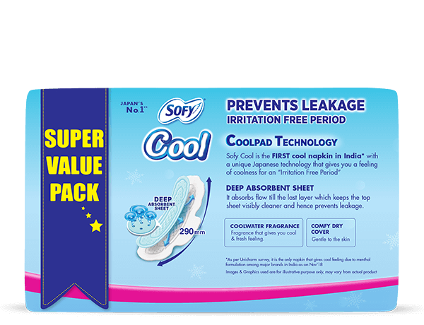 Sofy cool 54p Super value pack for Prevents Leakage Irritation free Period Super XL Cool Sanitary Pads