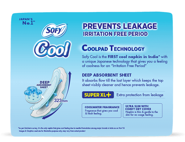 Sofy cool 30p pack Prevents Leakage Irritation free Period Super XL+ Cool Sanitary Pads