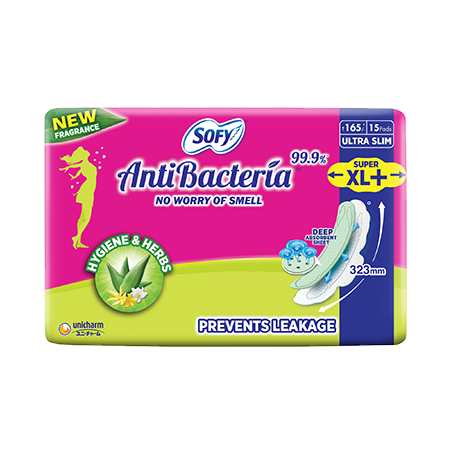 Sofy Antibacteria Sanitary Napkins Super Extra Long XL+ 15 Pads at 165/-
