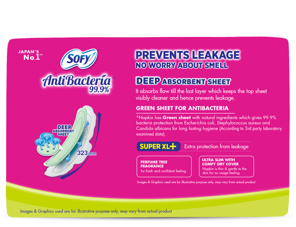 Sofy Antibacteria Sanitary Napkins Super 15 pads XL+ extra protection from Leakage