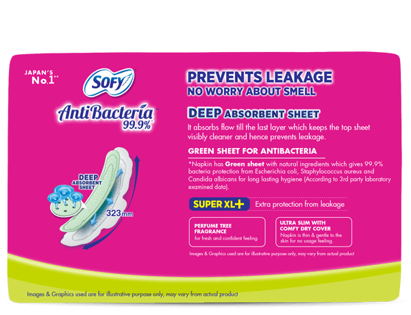 Sofy Antibacteria Sanitary Napkins Super 30 pads XL+ extra protection from Leakage