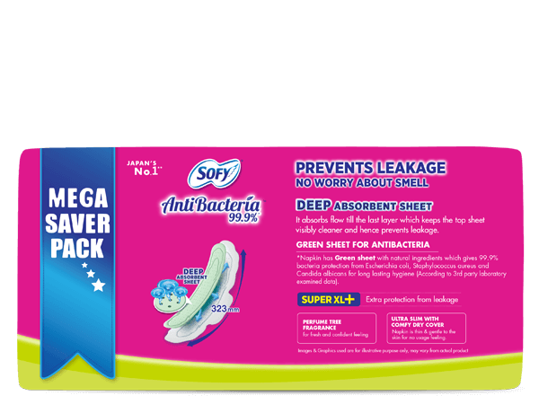 Sofy Antibacteria Sanitary Napkins Super 44 pads XL+ extra protection from Leakage