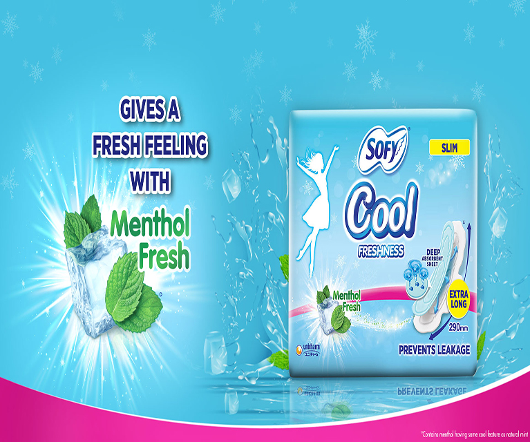 Sofy cool Sanitary Napkins Super XL+ gives a Fresh Feeling with Menthol Fresh